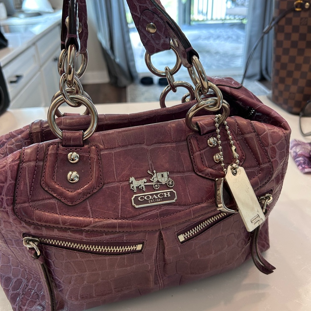 Coach Purple Croc-Embossed Satchel
